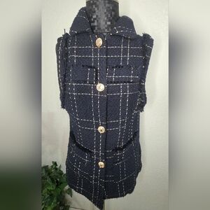 Alice Blue Navy Tweed Vest with Gold Buttons